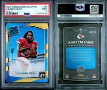 2017 Panini Donruss Optic Football Card Kareem Hunt Gold RC /10 PSA 9