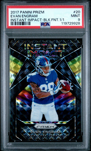 2017 Panini Prizm Football Card Evan Engram Instant Impact Black Finite RC 1/1 PSA 9
