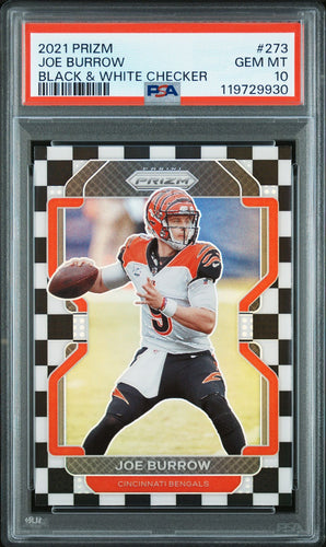 2021 Panini Prizm Football Card Joe Burrow Black & White Checker #273 SSP Case Hit PSA 10