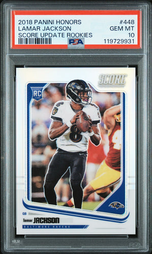 2022 Panini Honors Football Card Lamar Jackson Score Update RC #448 Prizm /99 PSA 9
