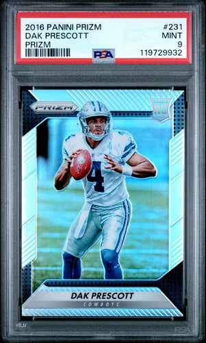 2016 Panini Prizm Football Card Dak Prescott Silver Prizm RC #231 PSA 9