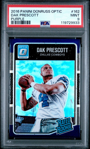 2016 Panini Donruss Optic Football Card Dak Prescott Purple Holo Prizm RC #162 PSA 9