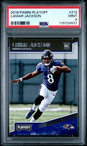 2018 Panini Playoff Football Card Lamar Jackson RC #212 PSA 9