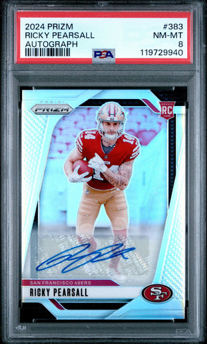 2024 Panini Prizm Football Card Ricky Pearsall Rookie Autograph #383 PSA 8