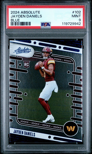 2024 Panini Absolute Football Card Jayden Daniels Blue Rookie #102 PSA 9
