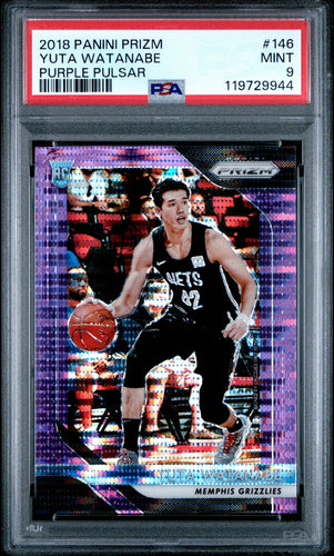 2018-19 Prizm Basketball Card Yuta Watanabe Purple Pulsar Prizm RC #146 PSA 9