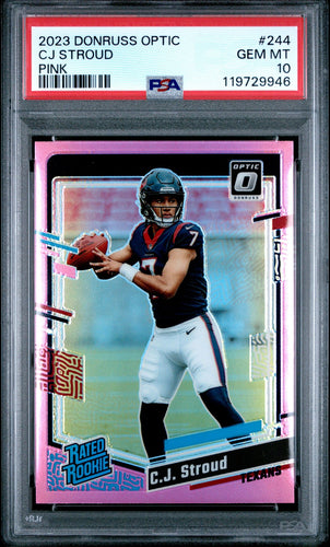 2023 Panini Donruss Optic Football Card C.J. Stroud Pink Holo Prizm RC #244 PSA 10