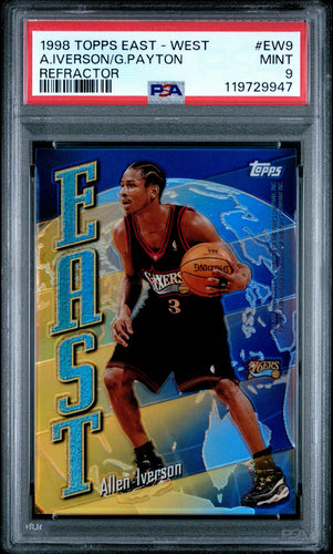 1998-99 Topps Chrome Basketball Card Allen Iverson Gary Payton East West Refractor #EW9 PSA 9