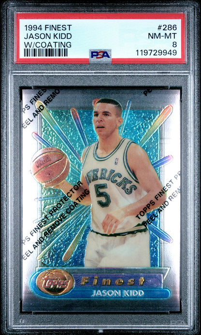 1994-95 Topps Finest Basketball Card Jason Kidd W/Coating RC #286 PSA 8