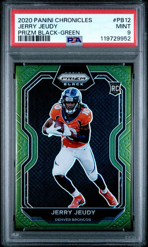 2020 Panini Chronicles Football Card Jerry Jeudy Prizm Black Green RC #PB12 /49 PSA 9