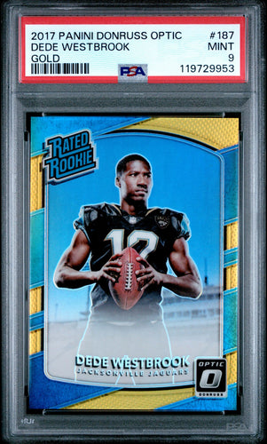2017 Panini Donruss Optic Football Card Dede Westbrook Gold RC #187 2/10 PSA 9