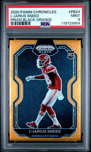 2020 Panini Chronicles Football Card L'Jarius Sneed Prizm Black Orange RC #PB24 /75 PSA 9