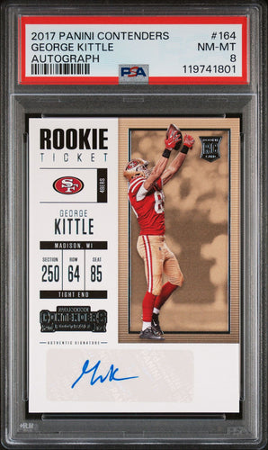 2017 Panini Contenders Football Card George Kittle Rookie Autograph PSA 8