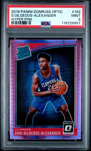 2018-19 Panini Donruss Optic Basketball Card Shai Gilgeous-Alexander Hyper Pink Prizm RC #162 PSA 9