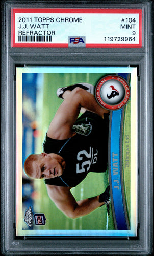 2011 Topps Chrome Football Card J.J. Watt Refractor RC #104 PSA 9
