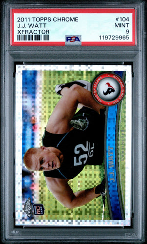 2011 Topps Chrome Football Card J.J. Watt X-Fractor Refractor RC #104 PSA 9