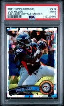 2011 Topps Chrome Football Card Von Miller Crystal Atomic Refractor /139 RC #212 (Ball in Hands) PSA 9