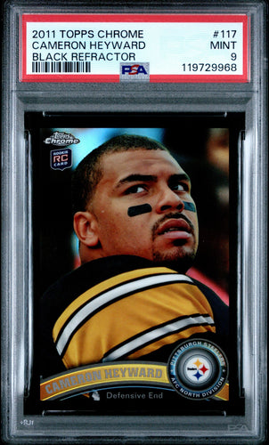 2011 Topps Chrome Football Card Cameron Heyward Black Refractor RC #117 /299 PSA 9