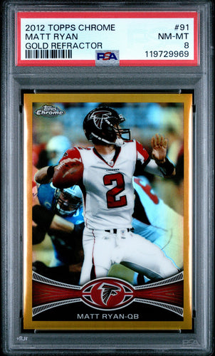 2012 Topps Chrome Football Card Matt Ryan Gold Refractor #91 /50 PSA 8