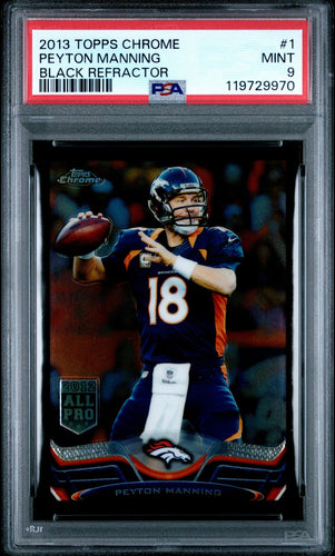 2013 Topps Chrome Football Card Peyton Manning Black Refractor #1 /299 PSA 9