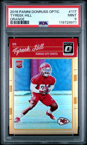 2016 Panini Donruss Optic Football Card Tyreek Hill Orange Holo RC /199 PSA 9