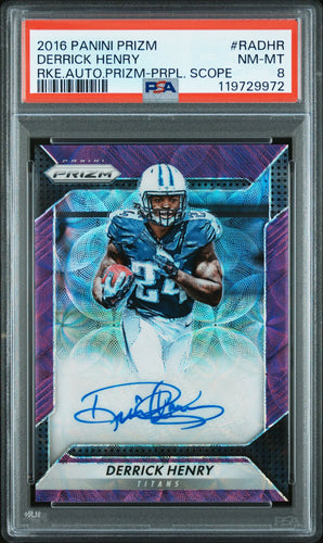 2016 Panini Prizm Football Card Derrick Henry Purple Scope RC Auto #RADHR /99 PSA 8