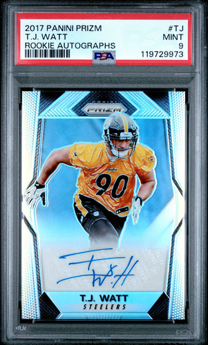 2017 Panini Prizm Football Card T.J. Watt Rookie Autographs #TJ PSA 9