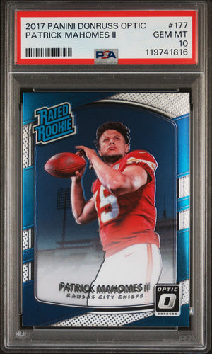 2017 Panini Donruss Optic Football Card Patrick Mahomes Rated Rookie PSA 10