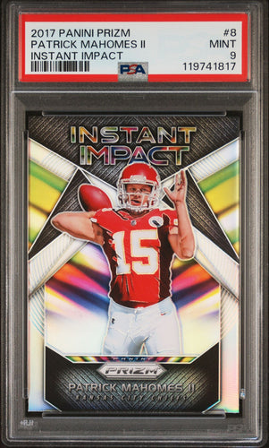 2017 Panini Prizm Football Card Patrick Mahomes Instant Impact PSA 9