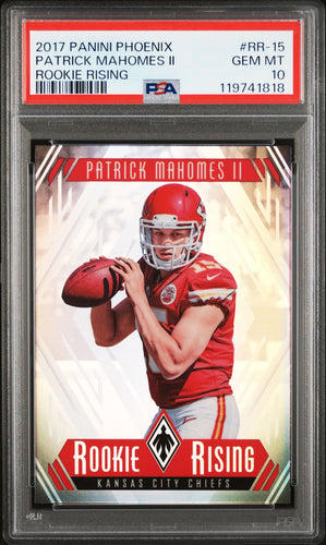 2017 Panini Phoenix Football Card Patrick Mahomes Rookie Rising PSA 10