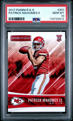 2017 Panini Rookies & Stars Football Card Patrick Mahomes Rookie #201 PSA 10 (A)