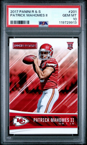2017 Panini Rookies & Stars Football Card Patrick Mahomes Rookie #201 PSA 10 (B)