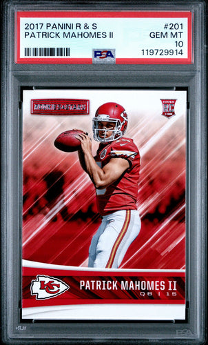 2017 Panini Rookies & Stars Football Card Patrick Mahomes Rookie #201 PSA 10 (C)