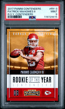2017 Panini Contenders Football Card Patrick Mahomes Rookie of The Yea PSA 9