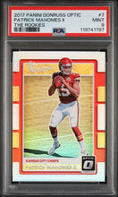 2017 Panini Donruss Optic Football Card Patrick Mahomes The Rookies PSA 9