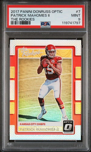 2017 Panini Donruss Optic Football Card Patrick Mahomes The Rookies PSA 9
