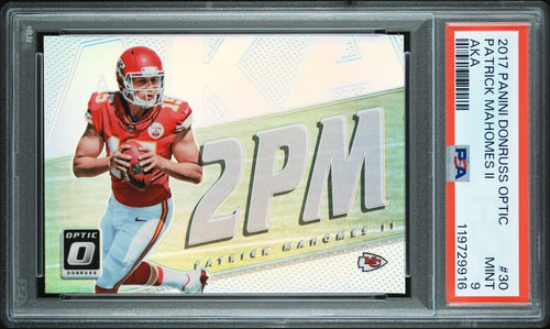 2017 Panini Donruss Optic Football Card Patrick Mahomes AKA 2PM PSA 9
