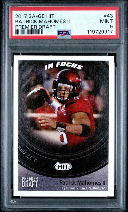 2017 SA-GE HIT Football Card Patrick Mahomes Premier Draft In Focus RC PSA 9