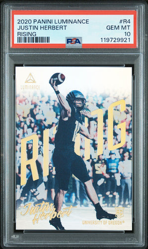 2020 Panini Luminance Football Card Justin Herbert Rising SSP Case Hit PSA 10