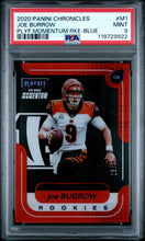 2020 Panini Chronicles Football Card Joe Burrow Playoff Momentum Blue RC /99 PSA 9