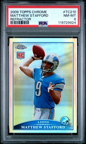 2009 Topps Chrome Football Card Matthew Stafford Refractor RC #TC210 PSA 8