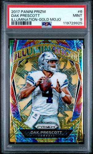 2017 Panini Prizm Football Card Dak Prescott Gold Mojo 3/10 Illumination PSA 9