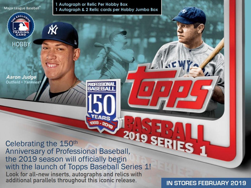 2019 Topps Series 1 Baseball Hobby Jumbo Box w/2 Silver Packs - Free Supplies!